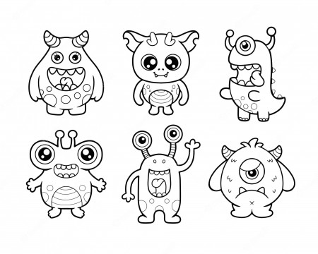 Premium Vector | Set of cute monsters character printable coloring page