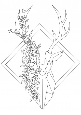 Flowery deer - Deers Adult Coloring Pages