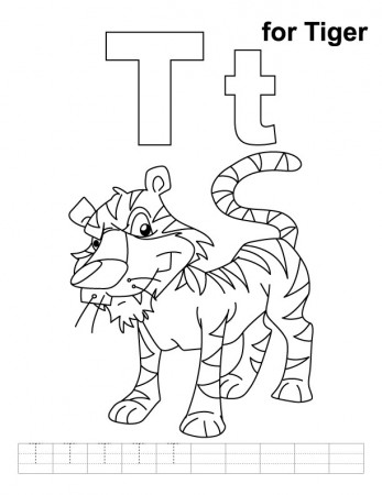 T for tiger coloring page with handwriting practice | Download Free T for  tiger coloring page with handwriting practice for kids | Best Coloring Pages