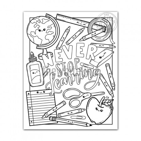 School Supplies Coloring Page For Kids And Aduts - Kawaii Cute School  Supplies, Never Stop Learning — The White Lime