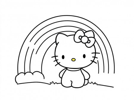 Hello Kitty Under the Rainbow Coloring Page - Free Printable Coloring Page