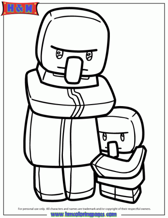Minecraft Villager And Kid Coloring Page | H & M Coloring Pages