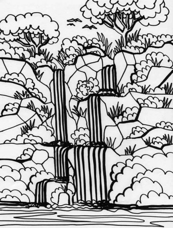 Rainforest And Waterfalls Coloring Page - Download & Print Online ...