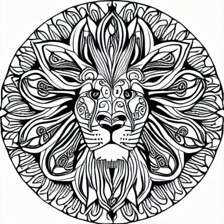Graphic Full Size Isolated Centered Mandala Lion Coloring Page for Adults ·  Creative Fabrica