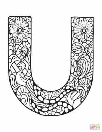 Letter U Zentangle coloring page | Free Printable Coloring Pages