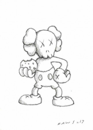Brian DONNELLY aka KAWS Untitled, 2017 Black ink and pen drawing on white  paper Signed lower right and dated 2017 Dimensions : A4 size : 29,7 x 21 cm  Private collection USA