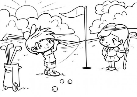 Kids Playing Golf Coloring Page - Free Printable Coloring Pages for Kids
