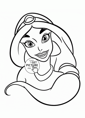 Disney Princess Jasmine face coloring page for kids, disney ...