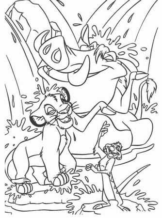 Simba Playing in a River Coloring Page | Kids Coloring Page
