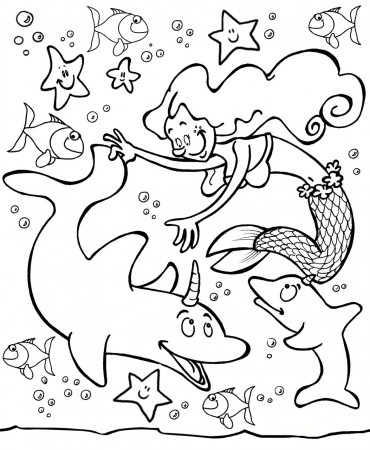 Mermaid with Dolphins Colouring Page | Rooftop Post Printables