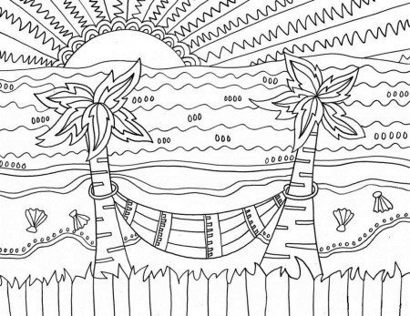 Printable Sunset Landscape coloring page for both aldults and kids.