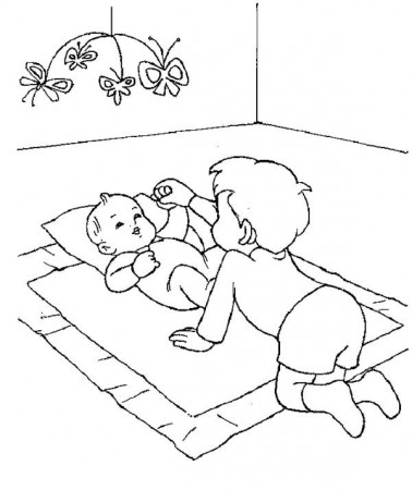 Older Brother Take Care Of His Baby Brother Coloring Page ...