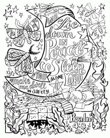 Coloring Page Bible Verse Lie Down in Peace Psalm 4 PDF - Etsy