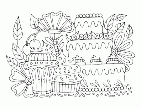 Premium Vector | Cupcake coloring page sweet cake with cream festive dessert  floral pattern hand drawn vector line drawing coloring book for children  and adults black and white sketch