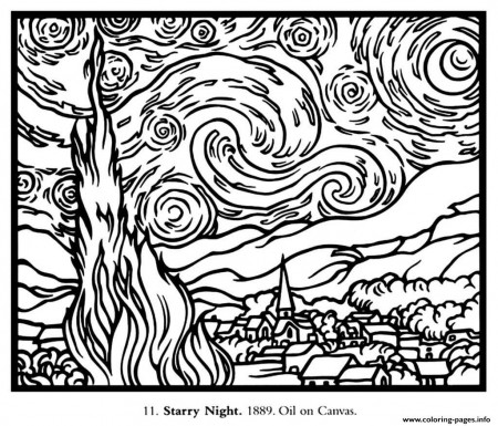 Print adult van gogh starry night large Coloring pages