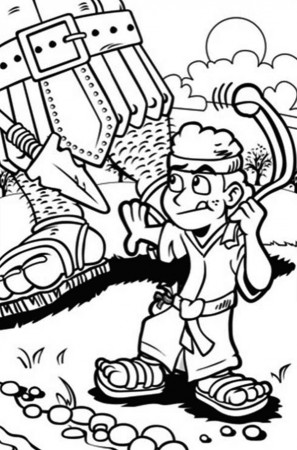 A Cartoon Figure of Little David and Mighty Goliath Coloring Page ...