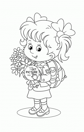 Schoolgirl First Day of School coloring page for kids, back to school  coloring pages printables free - Wupp… | School coloring pages, Coloring  pages, Coloring books