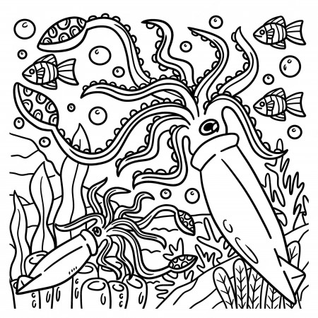 Premium Vector | Giant squid coloring page for kids