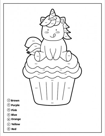 Unicorn on Cupcake Color By Number Coloring Page - Free Printable Coloring  Pages for Kids
