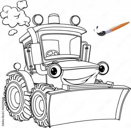 Funny tractor, bulldozer. Coloring pages. Coloring book design for kids and  children Stock Vector | Adobe Stock