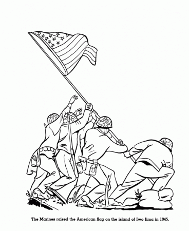 USA-Printables: Veterans Day Coloring Pages - US flag on Iwo Jima 