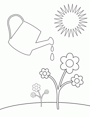 Spring watering can - Free Printable Coloring Pages