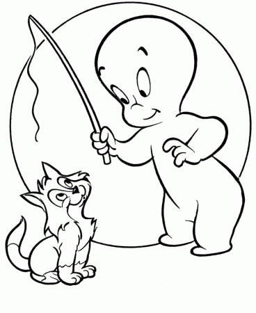 Halloween Ghost Coloring Page - Casper Ghost and cat - Free 