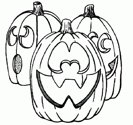 Coloring Pages of Three Halloween Pumpkins | Coloring