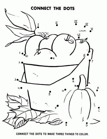 Dot-to-Dot Coloring Activity Pages | Kids Apples, Corn, Pumpkin ...