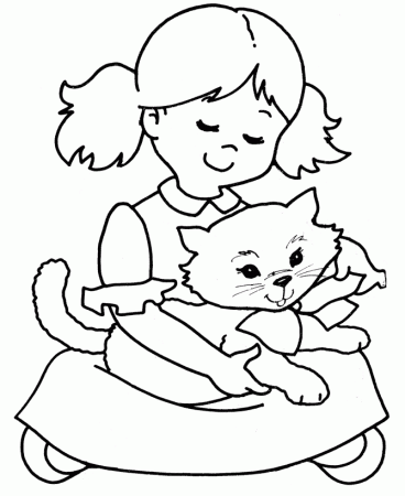 Pet Cat Coloring Pages | Free Printable Pretty kitty with a bow 