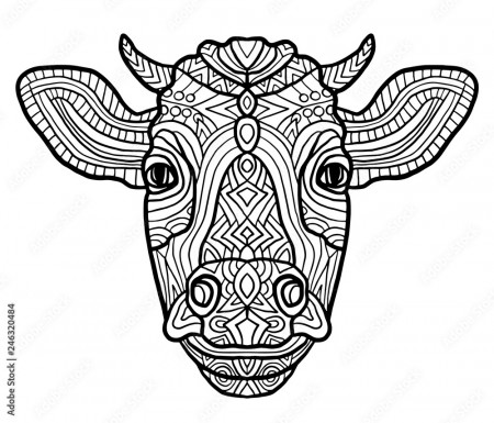 Adult coloring page cow. Zen art style. Zoo animal ethnic tribal african  print suits as tattoo, logo template, decoration, coloring book sketch,  Collection of animals. Stock Vector | Adobe Stock