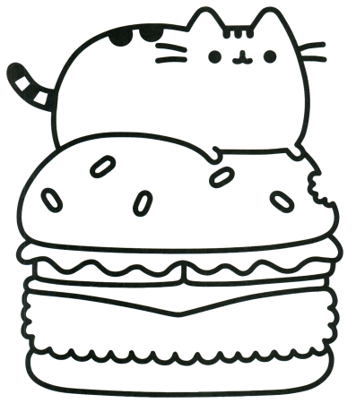 Pusheen On Hamburger Coloring Page - Free Printable Coloring Pages for Kids