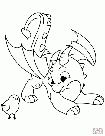 Cute Dragon and Chick coloring page | Free Printable Coloring Pages