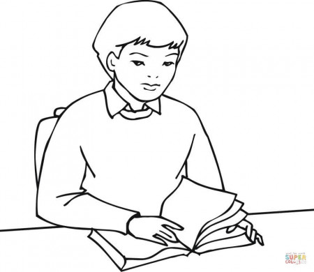 A Boy Student Reading a Book coloring page | Free Printable ...