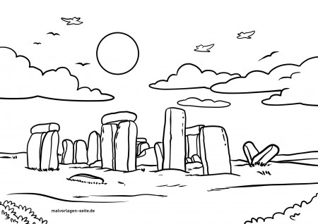 Tolle Malvorlage Stonehenge - Großbritannien | Kostenlose Ausmalbilder