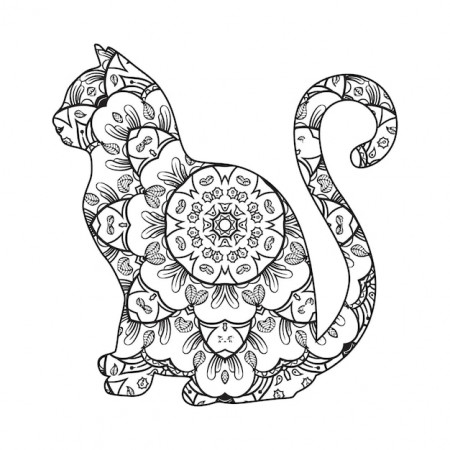Premium Vector | Mandala cat coloring page for kids