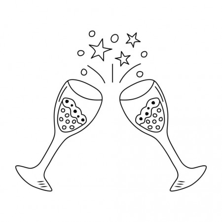 Two clinking glasses with champagne in doodle style. Cheers, holiday toast,  birthday, party, anniversary concept. Black and white vector illustration  for coloring book. 12673128 Vector Art at Vecteezy