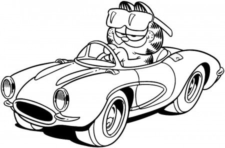 Garfield On The Car Coloring Page - Free Printable Coloring Pages for Kids