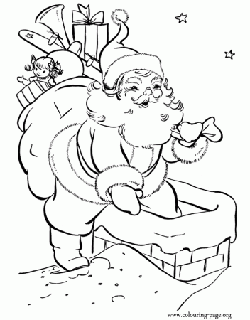 Christmas - Santa Claus in chimney coloring page