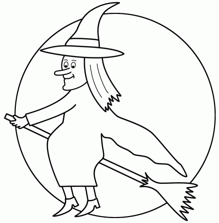 Witch on a broom with the moon - Coloring Page (Halloween)