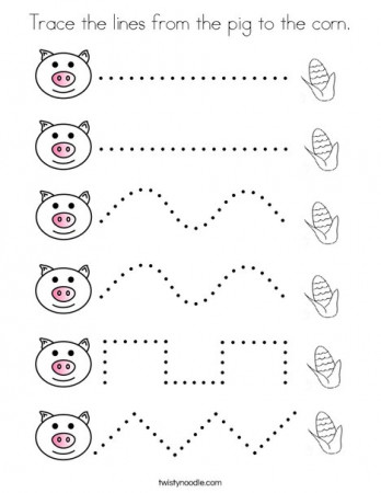 Trace the lines from the pig to the corn Coloring Page - Twisty Noodle