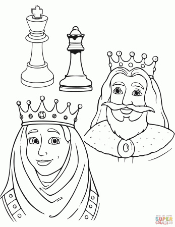 Queen and King Chess Pieces coloring page | Free Printable Coloring Pages
