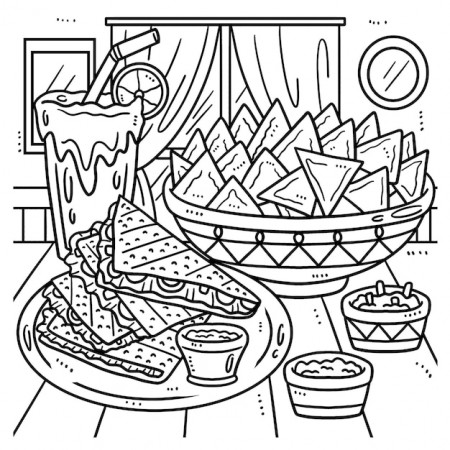 Premium Vector | Cinco de mayo quesadilla nachos coloring page