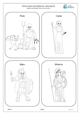 Roman gods and goddesses: colouring 3 - Greek and Roman Gods and Goddesses  by URBrainy.com