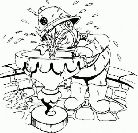 Fountain and fireman coloring book to print and online