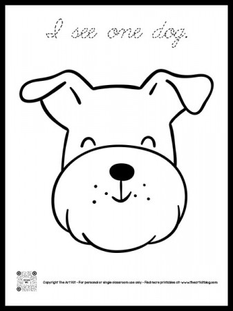 I See One Dog Coloring Page, Dotted Font - The Art Kit