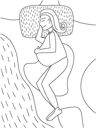 Premium Vector | Coloring page with happy pregnant woman sleeping on bed  top view