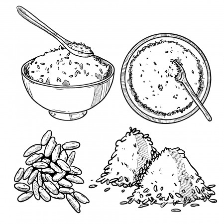 set of sketch and hand drawn rice and wheat bowl 14862699 Vector Art at  Vecteezy