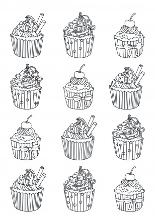 Cupcakes-easy-Celine - Cupcakes Adult Coloring Pages
