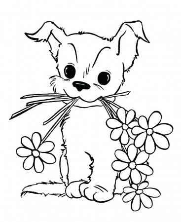Dog and flowers - Dogs Kids Coloring Pages